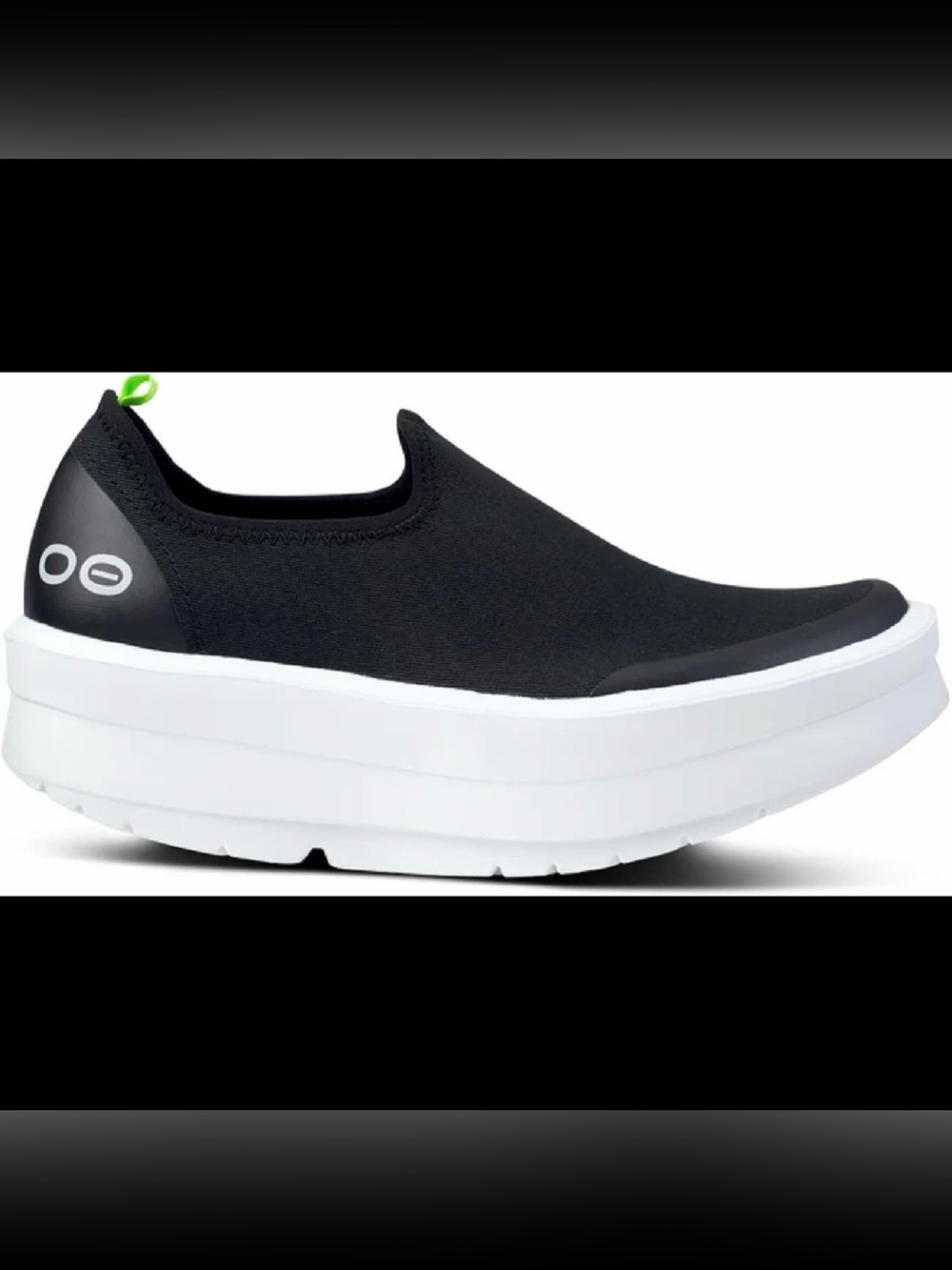OOFOS Black Slip-On Platform Sneakers with White Sole